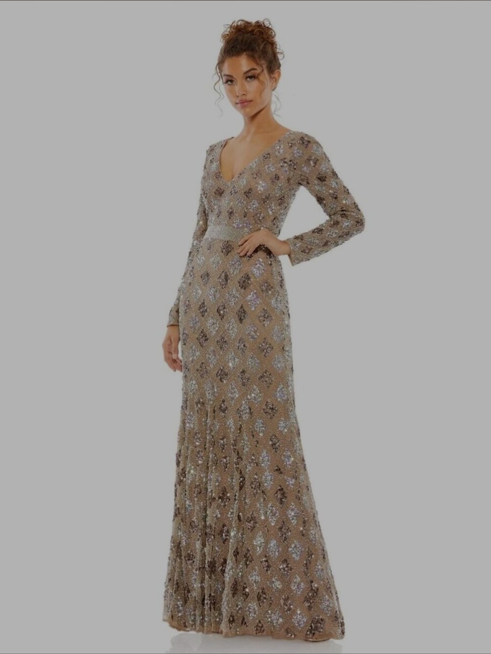Mac Duggal 5021 Liquid Beaded Pageant Gala Evening Gown sleeve dress gown 6 8
